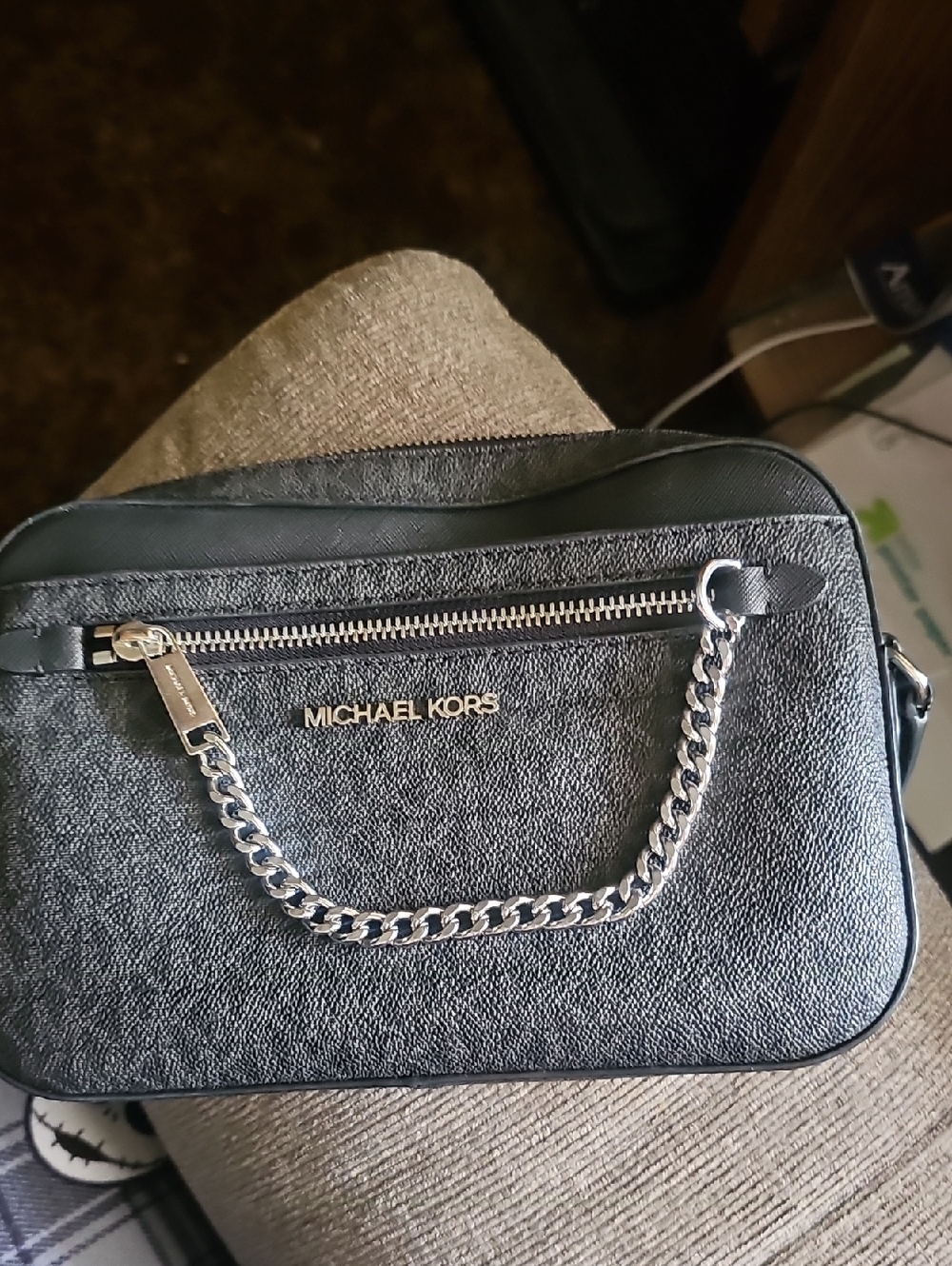 Michael Kors Black Crossbody with Silver Chain Detail